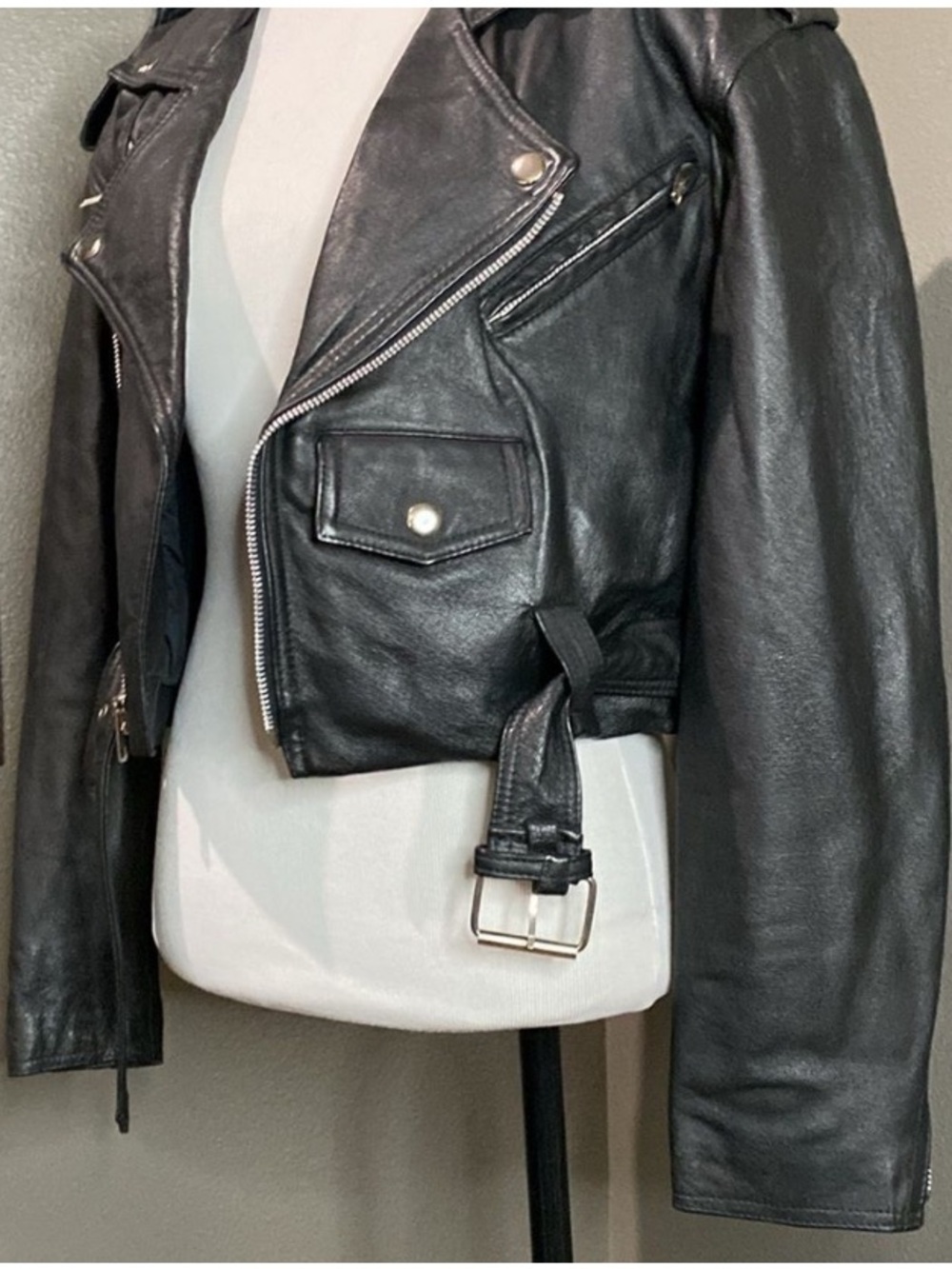 Wilson’s Black Leather Cropped Moto Jacket - Picture 4 of 10